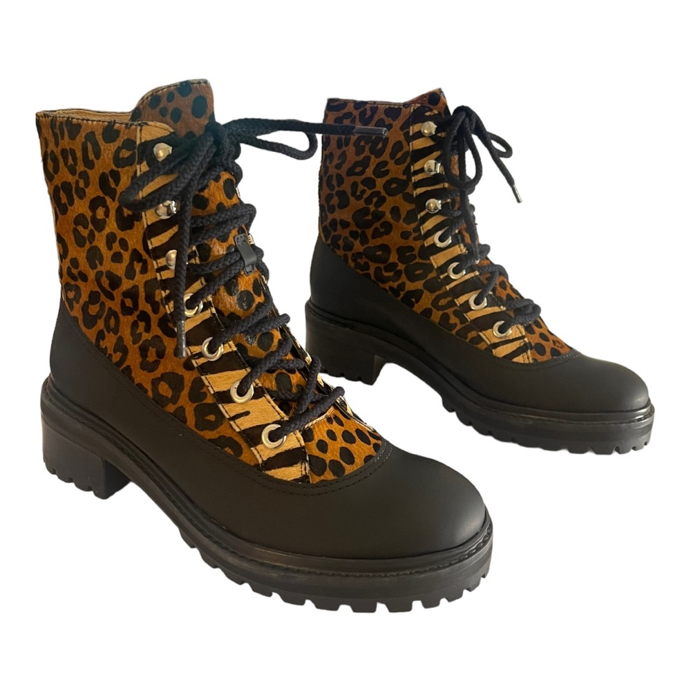 SCHUTZ Leopard Print Combat Boots with Black Soles